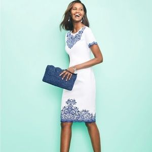 Talbots White and Blue Embroidered Dress